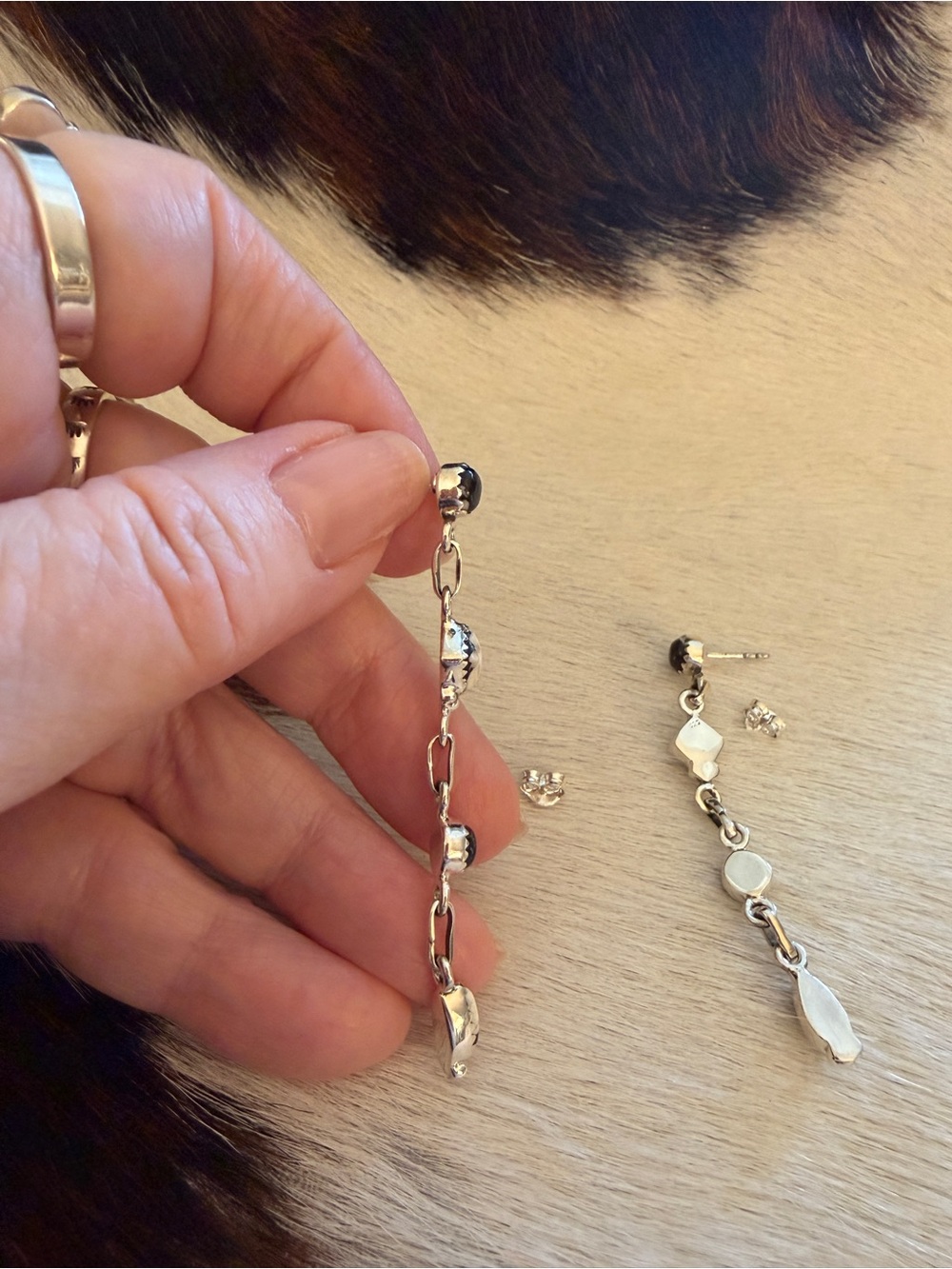 ❤️ White Buffalo Statement Stud Dangle Earrings Sterling 925 Navajo Style 2.59”L - Picture 9 of 14